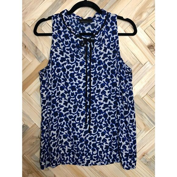 Cynthia Rowley Sleeveless Blouse size Medium Blue/Cream - Picture 3 of 10